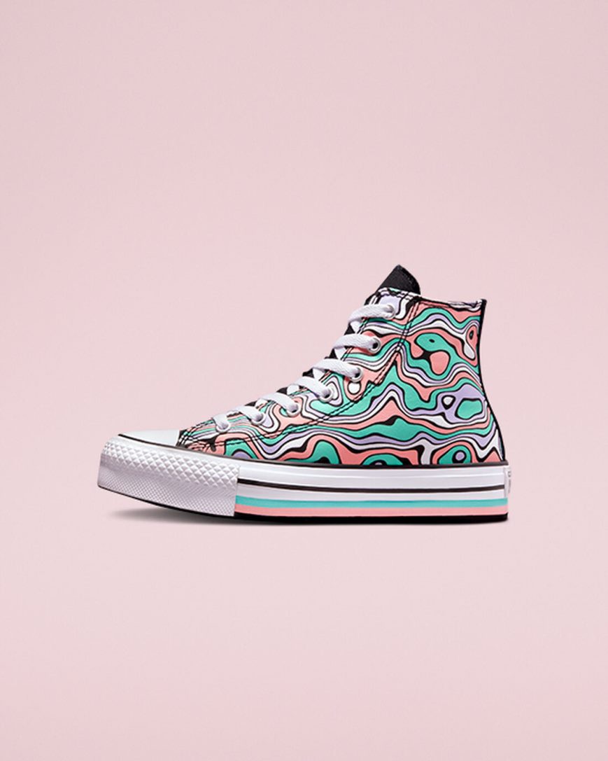 Zapatos Plataforma Converse Chuck Taylor All Star Lift Color Swirl Altas Niña Turquesa Claro Coral | PE 7E2580